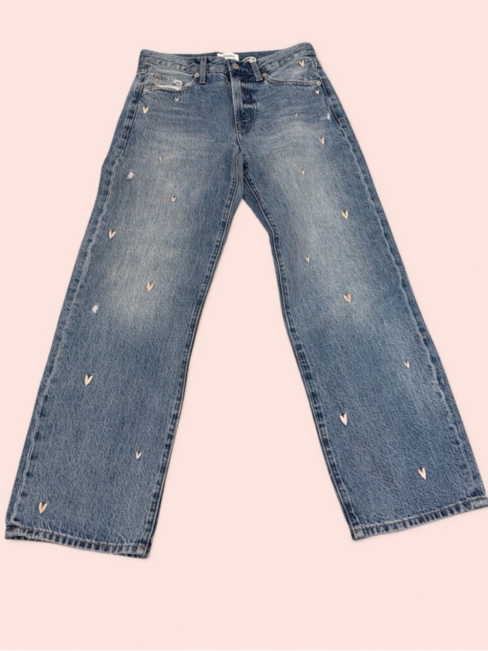 NEW Pistola Light Blue High-Rise Straight Jeans with Heart Patch